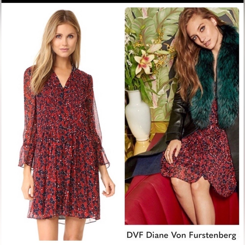 Diane Von Furstenberg Kourtni 100% Silk Chiffon Shift Dress Size 8